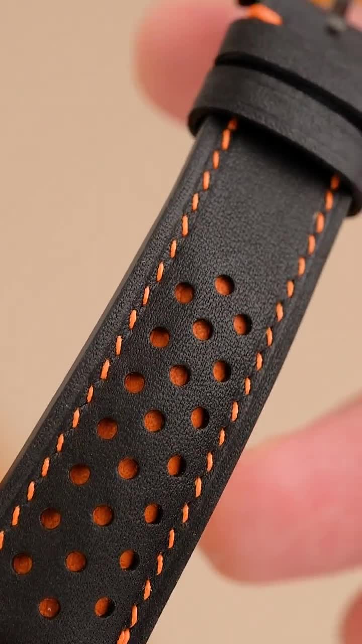 ビンテージ！希少！レザー ！　ハンドステッチ ブラック オレンジ Black and Orange Swift Rally Strap - Etsy Canada