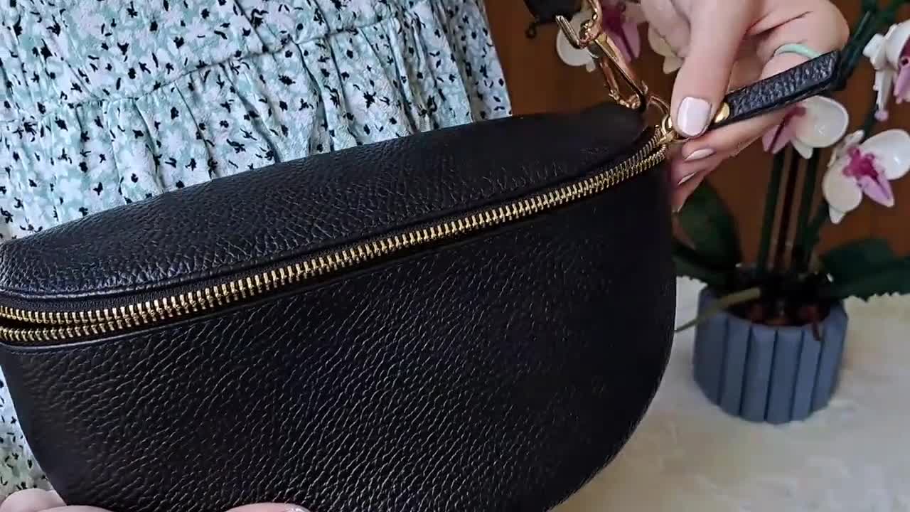Women Shoulder Bag With Black Gold Zipper, Crossbody & Belt