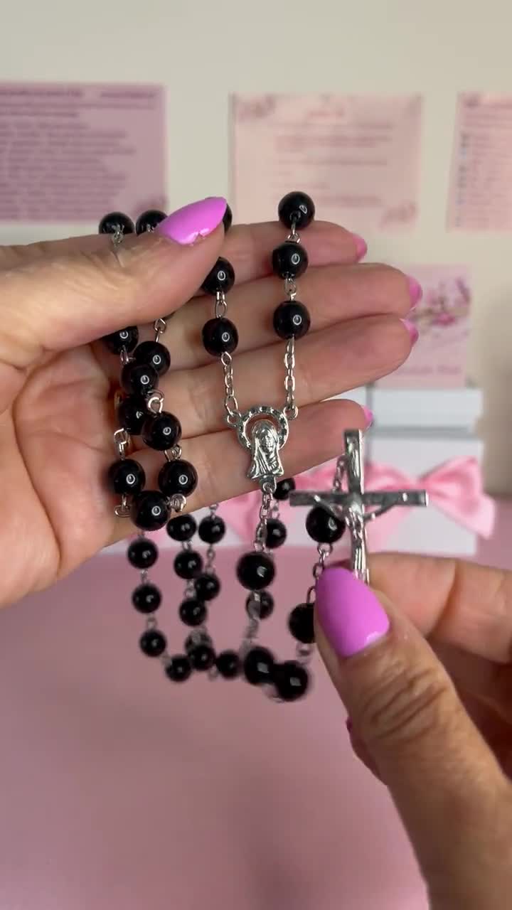 Black Pearl Rosary Beads. Prayer Beads. Rosaries, Catholic, Christian, Gift  for Boys, Men, First Holy Communion, Confirmation Day.