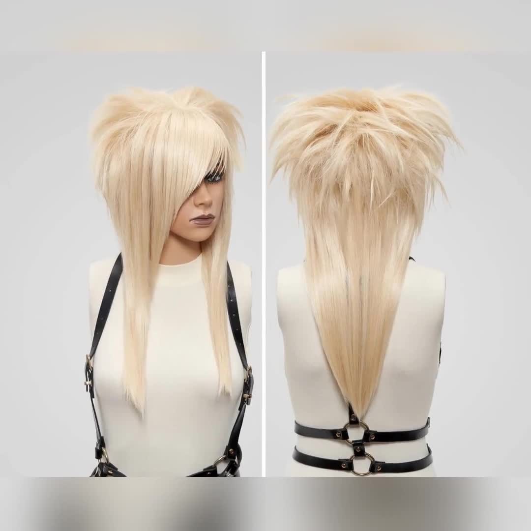 Scene EMO Wig 613 Blond, Beehive Long Wig Men Women, Pre Styled Fashion Wig  with Bang, Shag Mullet Wig Spiky, Anime Cosplay Wig Visual Kei