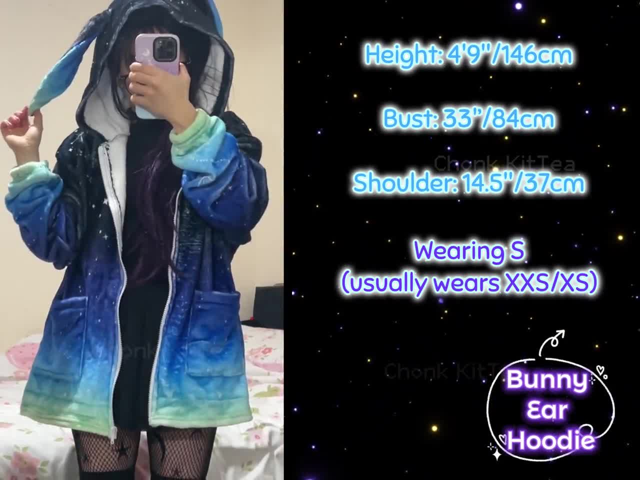 Celestial Fluffy Bunny Ear Hoodie, Harajuku Blue Pastel Goth