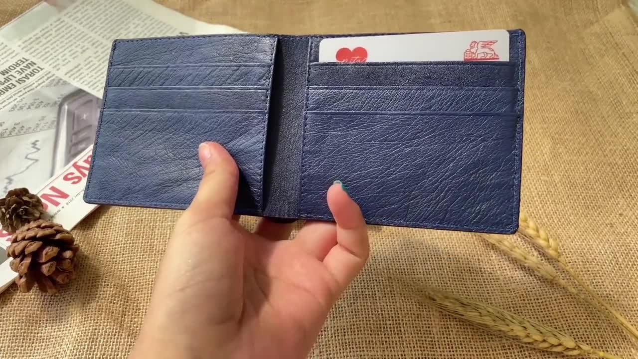 Blue Original Ostrich Leather Mens Wallet Money Purse ID Card Holder Ideal  Gifts