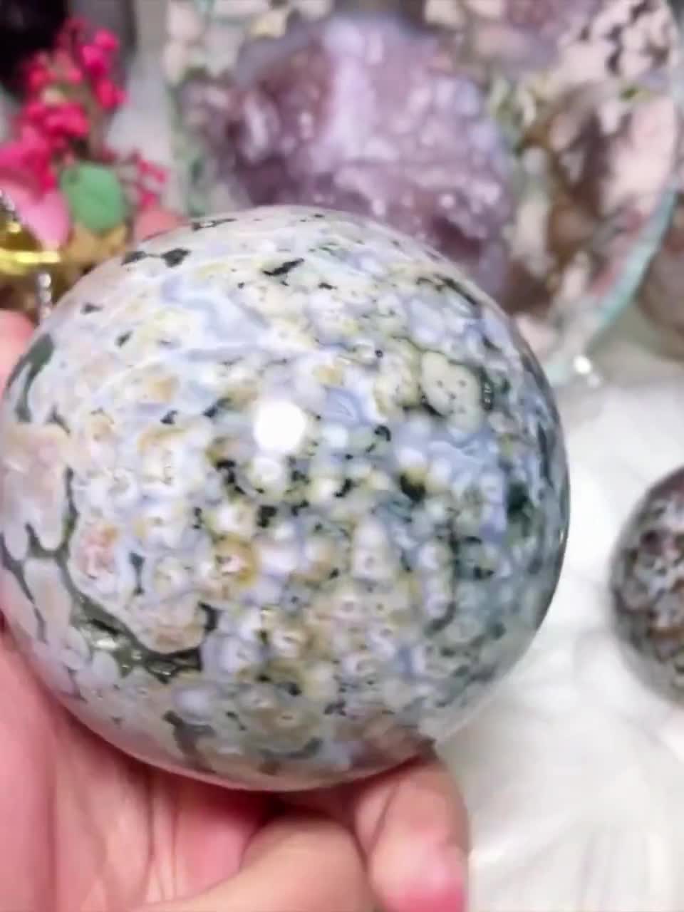 825gr Pretty Blue Vein Ocean Jasper Sphere, Jewelrylous Old Stock  Madagascar Ocean Jasper Sphere, Blue Oceanic Jasper Crystal Ball with Orbs