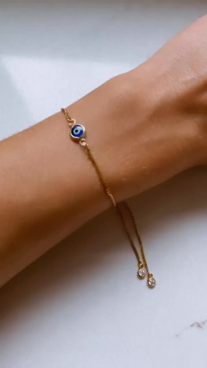 Evil Eye Bracelet, 18K Gold Bracelet, Blue Evil Eye, Good Luck Protect –  Evileyefavor