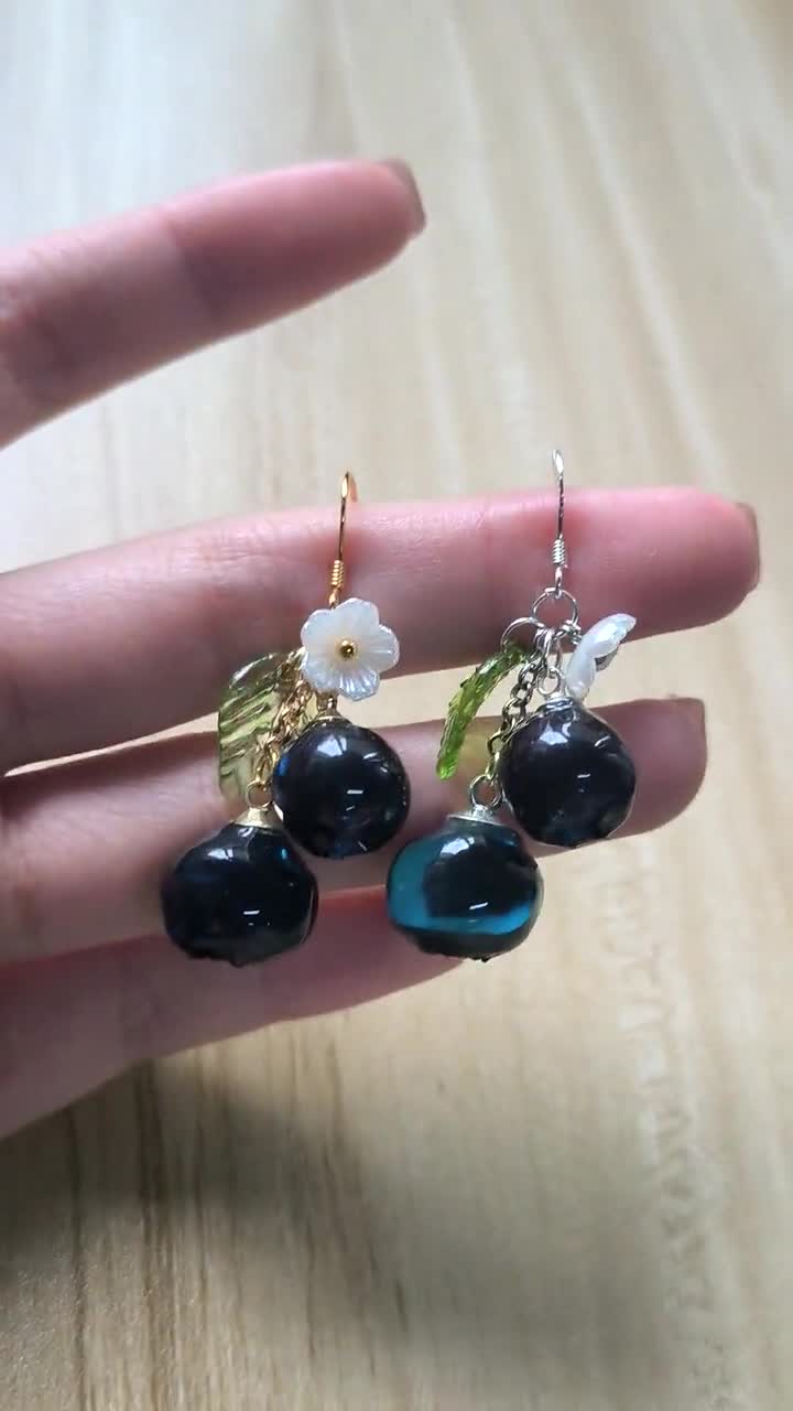 Blueberries Earrings Fruit Earrings Blueberry Cluster Earrings Resin Berries Drop Earrings Food Earrings