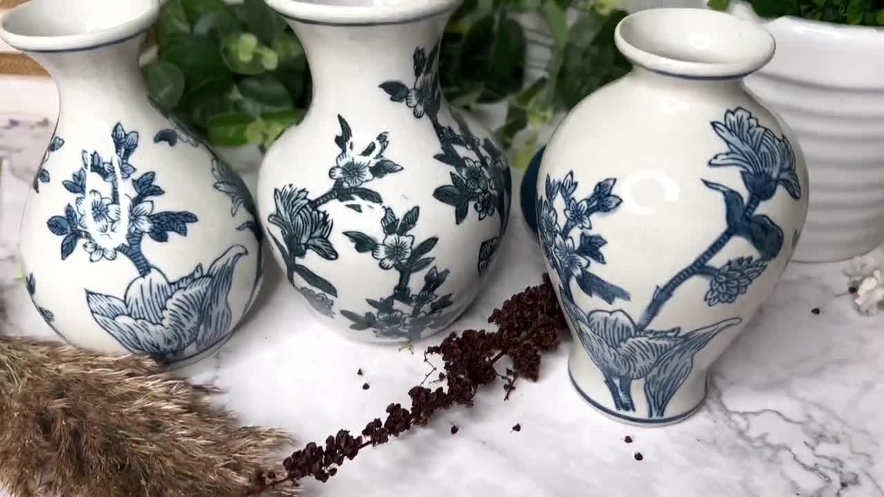 Jarrones de porcelana para flores, juego de jarrones azules pintados a  mano, decoración de jarrones azules y blancos, jarrones de sauce azul,  jarrones chinoiserie grandes, jarrones de mesa -  España