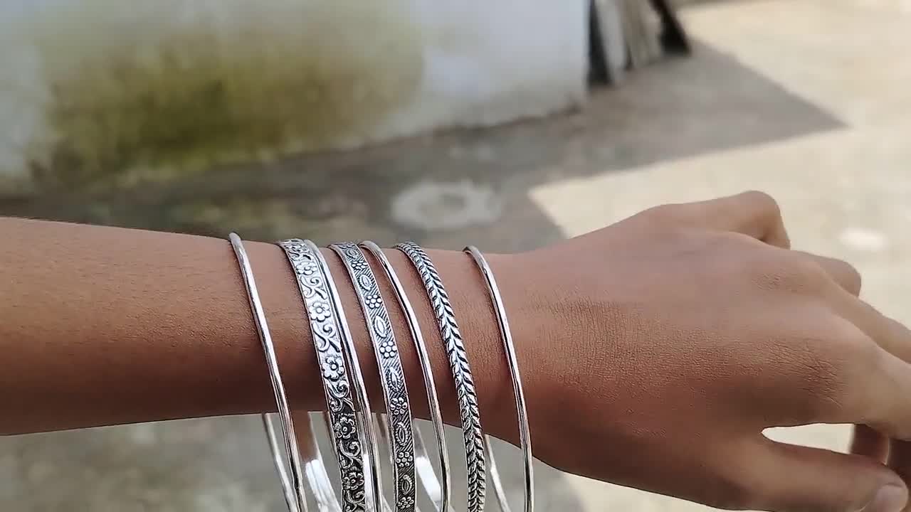 Handmade Sterling Silver Bangle Set, Stackable Silver Bangles