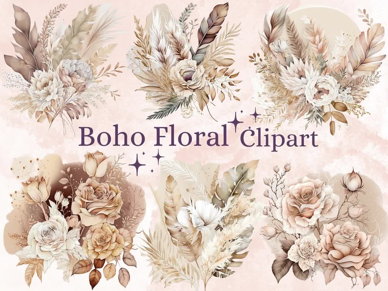 Crystal Flowers Clipart PNG Set, 25 Crystal Flowers Clipart, Commercial Use  Clip Art, Floral Watercolor Art, PNG Crystal Theme Illustrations 
