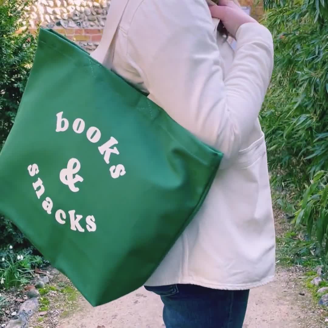 Books & Snacks Canvas Bag Canvas Tote Big Canvas Tote Bag Canvas Bag Canvas  Shopper Bag Large Tote Bag School Bag Blue 