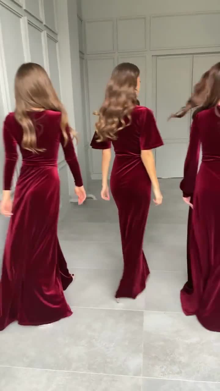 Lace Long Sleeve Bustier Maxi Velvet Dress Burgundy - Luxe Velvet Dresses  and Luxe Party Dresses
