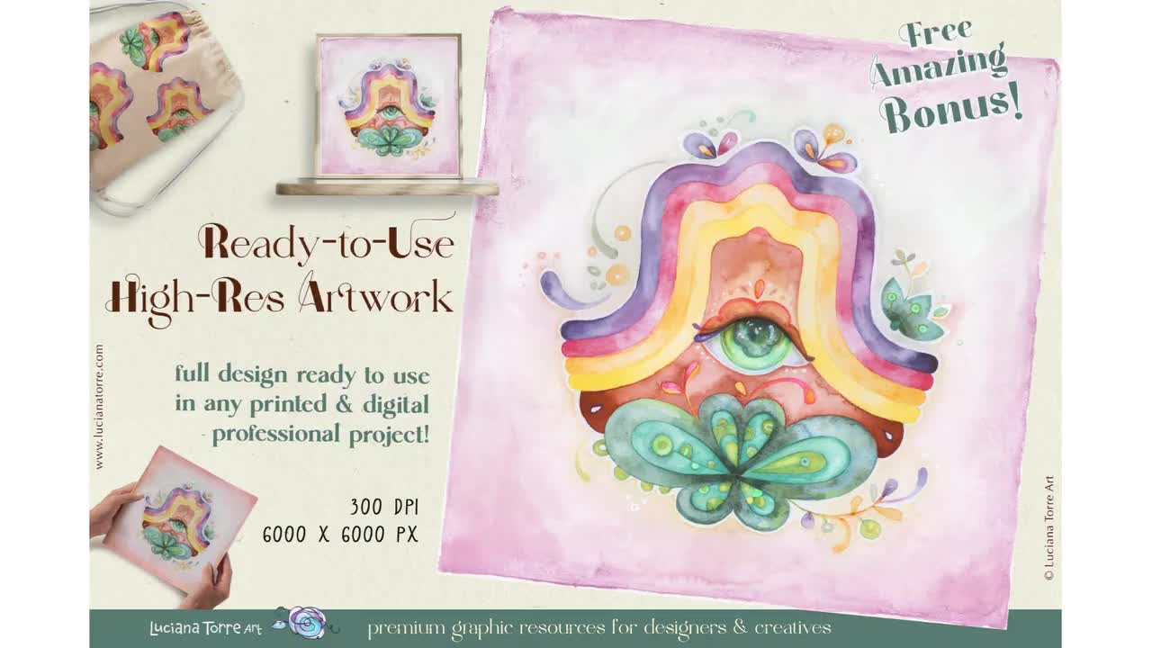 Clip art con acquerello botanico, marchio per salone di bellezza. Download  digitale, image size:1280x720