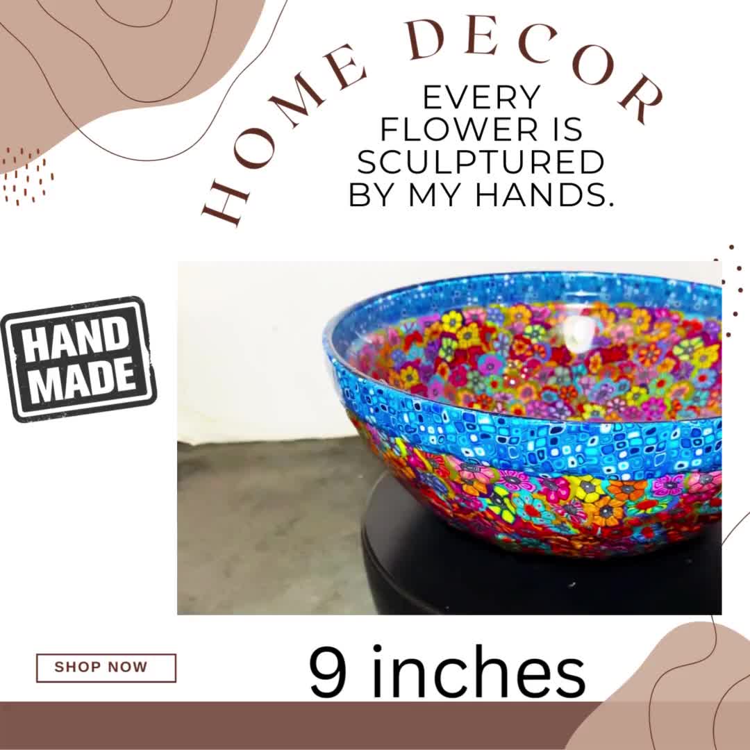 Colorful and Unique Large Glass Salad Bowl, Big Centerpiece Bowl 