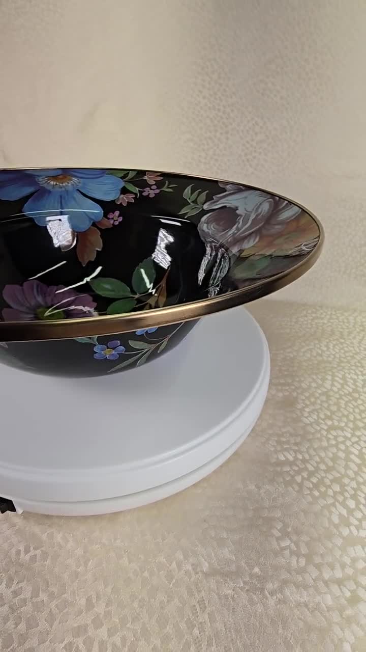 MACKENZIE CHILDS Flower Market Black Enamel 11.5" Serving Bowl video poster