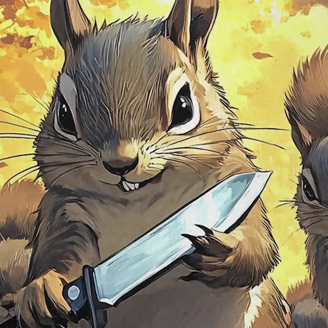 Menacing Squirrels With Knives TCG Playmat, Funny Squirrel Mat