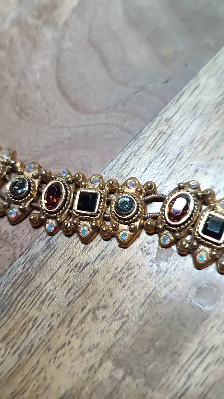 UNE LIGNE Paris Style Renaissance Baroque Bracelet scintillant déclaration  Mariée ton or avec Swarowski, noir, orange, vert, blanc borealis