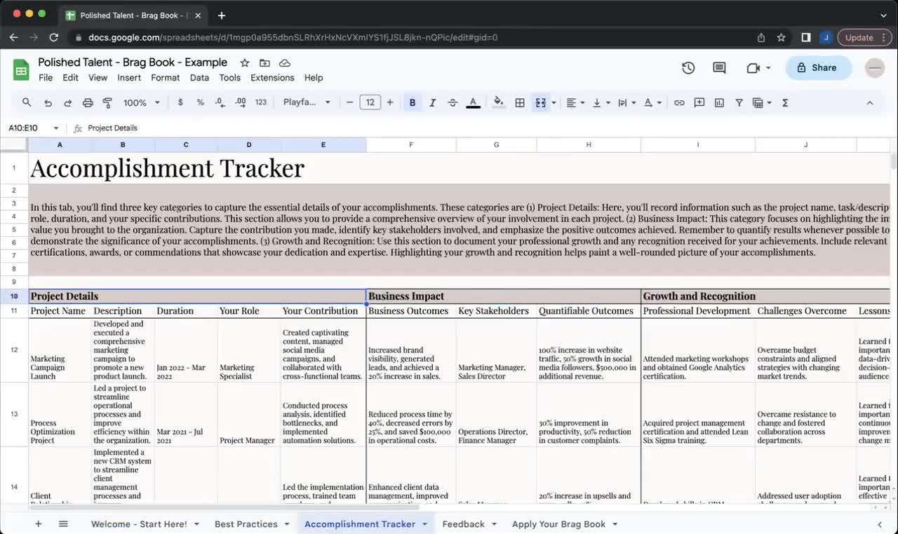 Brag Sheet Spreadsheet Google Sheets Excel Accomplishment Tracker Education  Career Brag Tracker Brag Book Template Development 