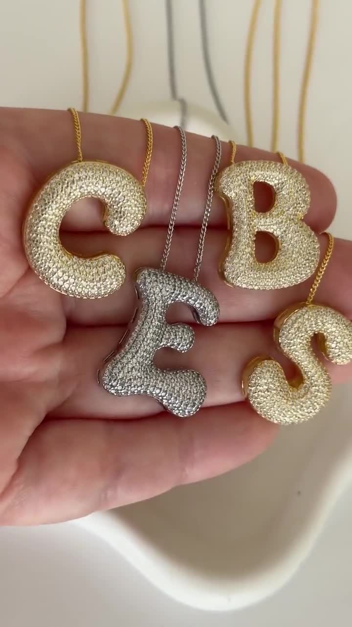Bubble Letter Necklace, Jumbo Large CZ Diamond Initial