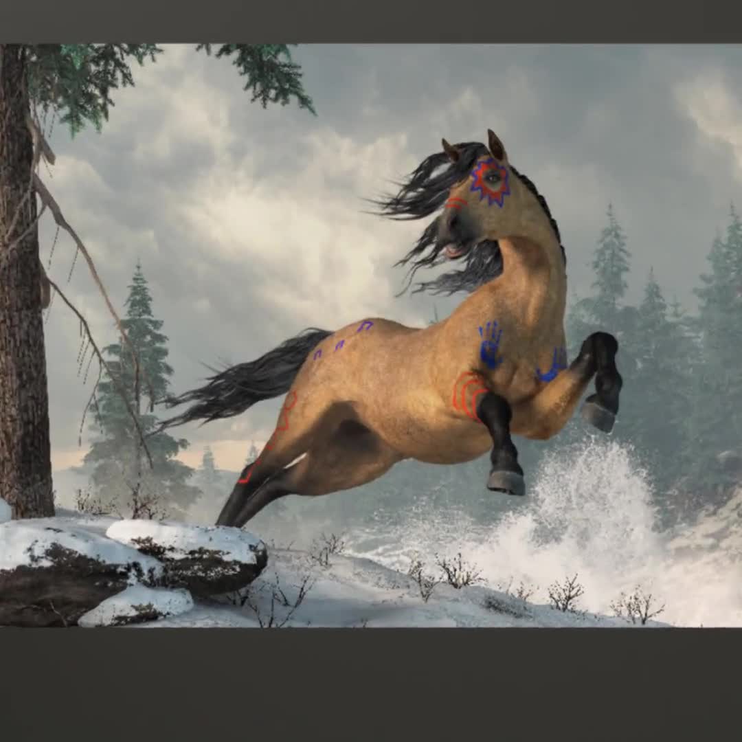 ネイティブアメリカンの軍馬の絵画