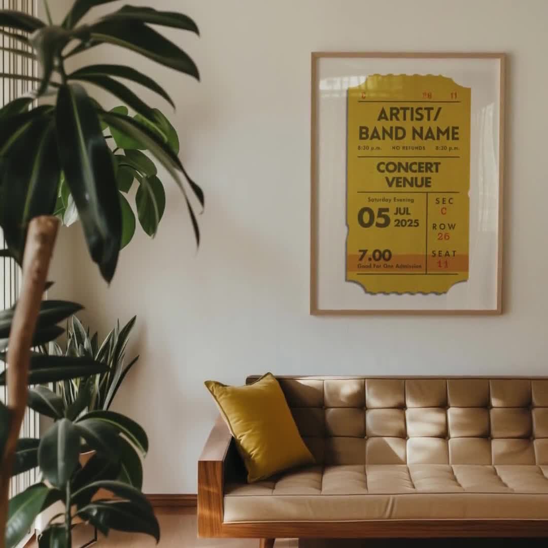 Digital Custom Concert Ticket Poster, Yellow Personalized Retro