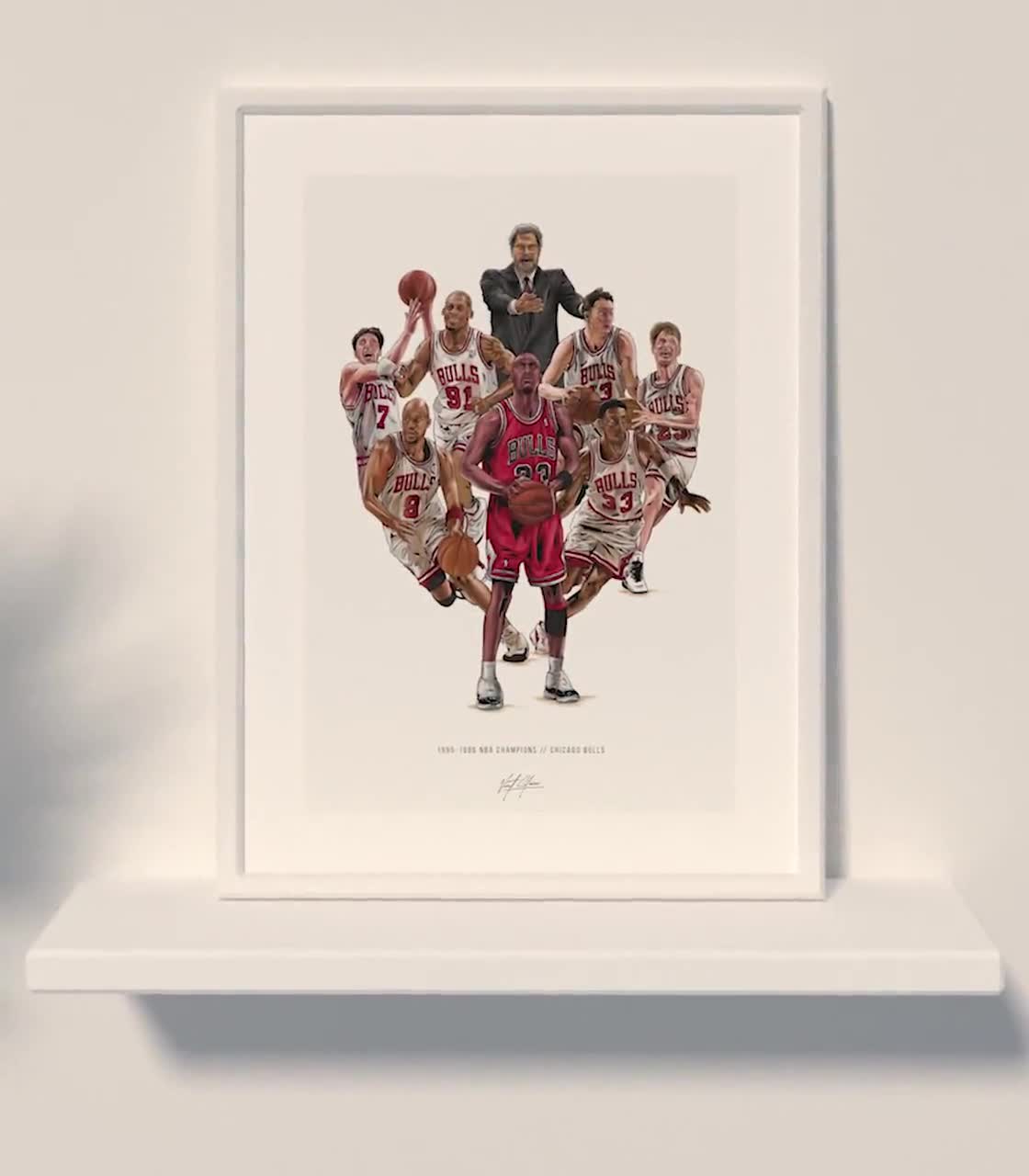 1995-96 Chicago Bulls Basketball Champions Art Illustrated 