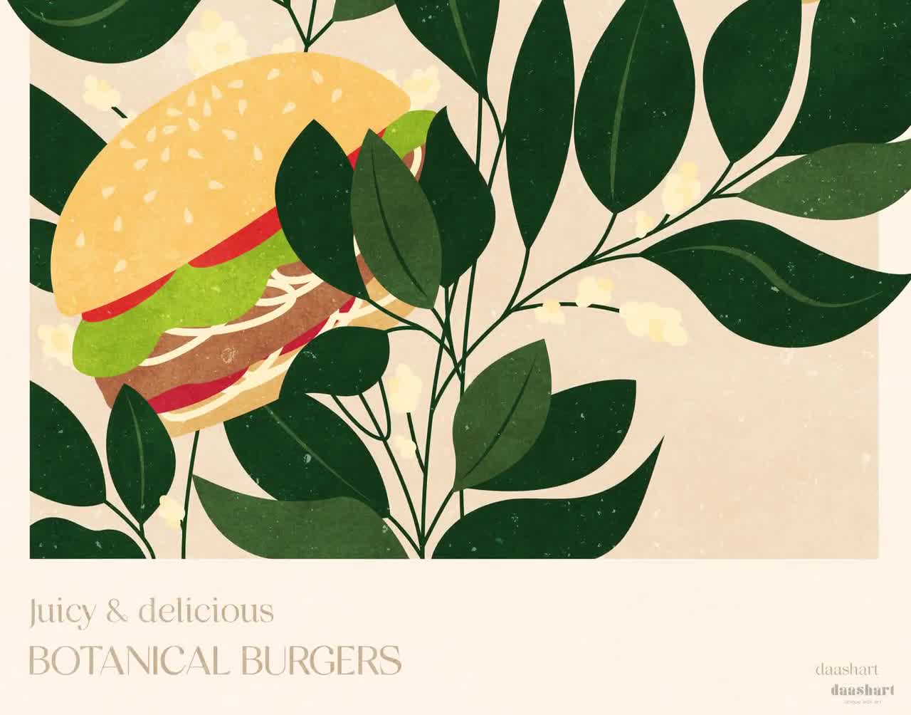 Botanical Vintage Beef Burger Poster Printable Wall Art - Etsy
