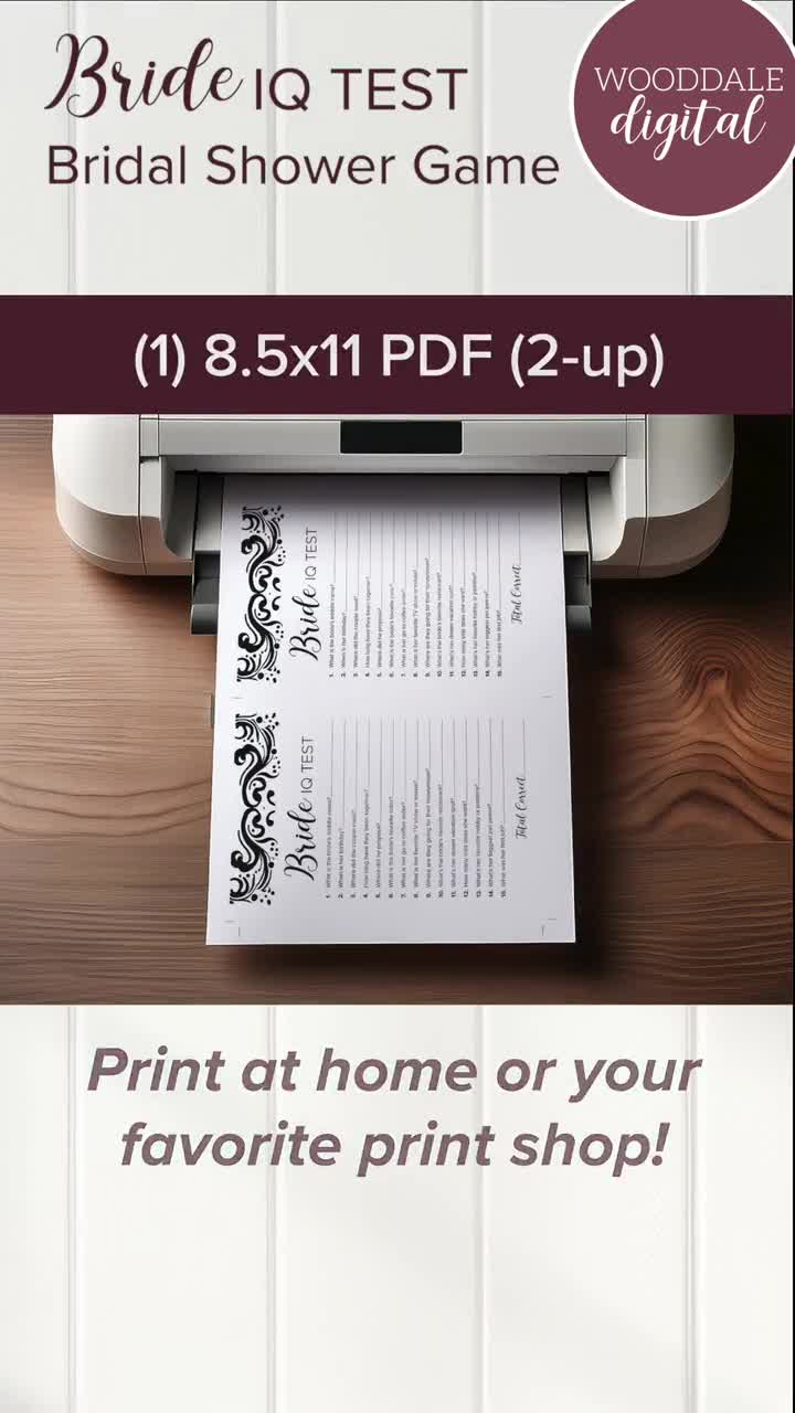 Juego imprimible para despedida de soltera: Test de coeficiente intelectual para la novia, diseño damasco (descarga en PDF) video poster