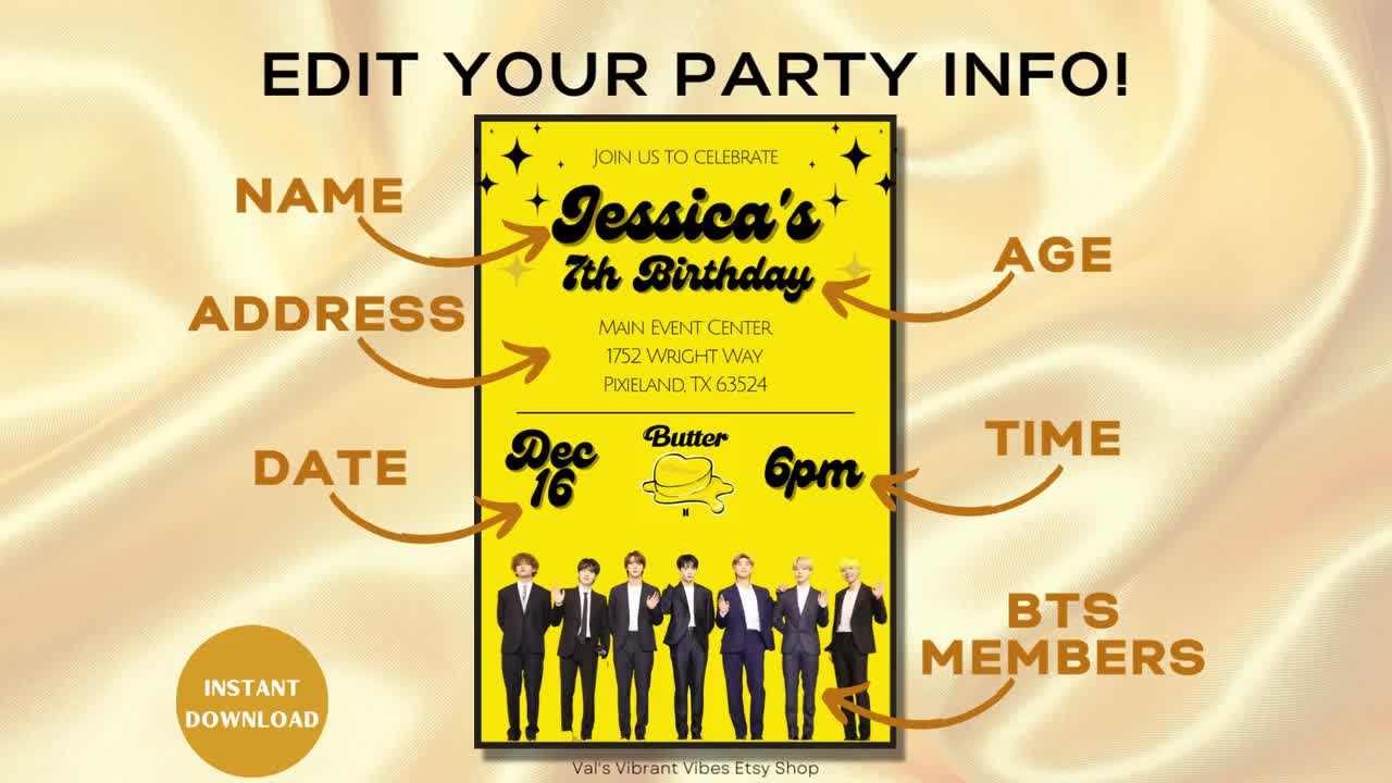 Pin on BT21 / BTS Theme Birthday Invitation