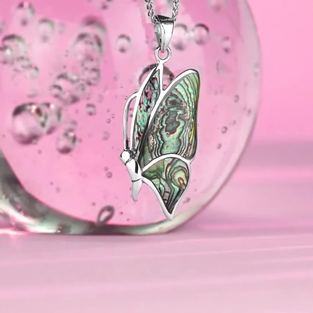 Pendentif Papillon Nacre Abalone – Chaîne Argent Poli – Bijou Brillant *3504
