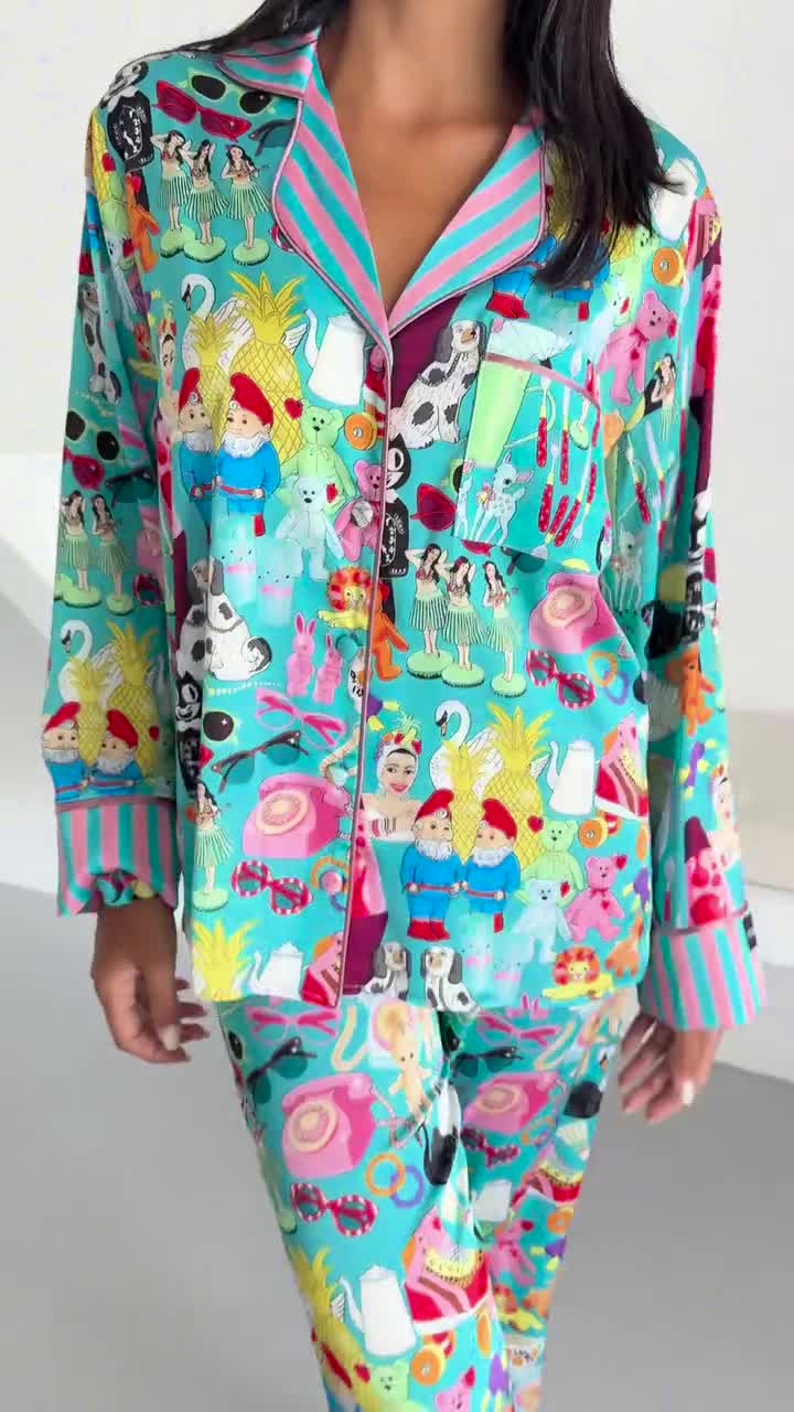 Flamingo Satin Pajama Set – 3 Piece Loungewear video poster