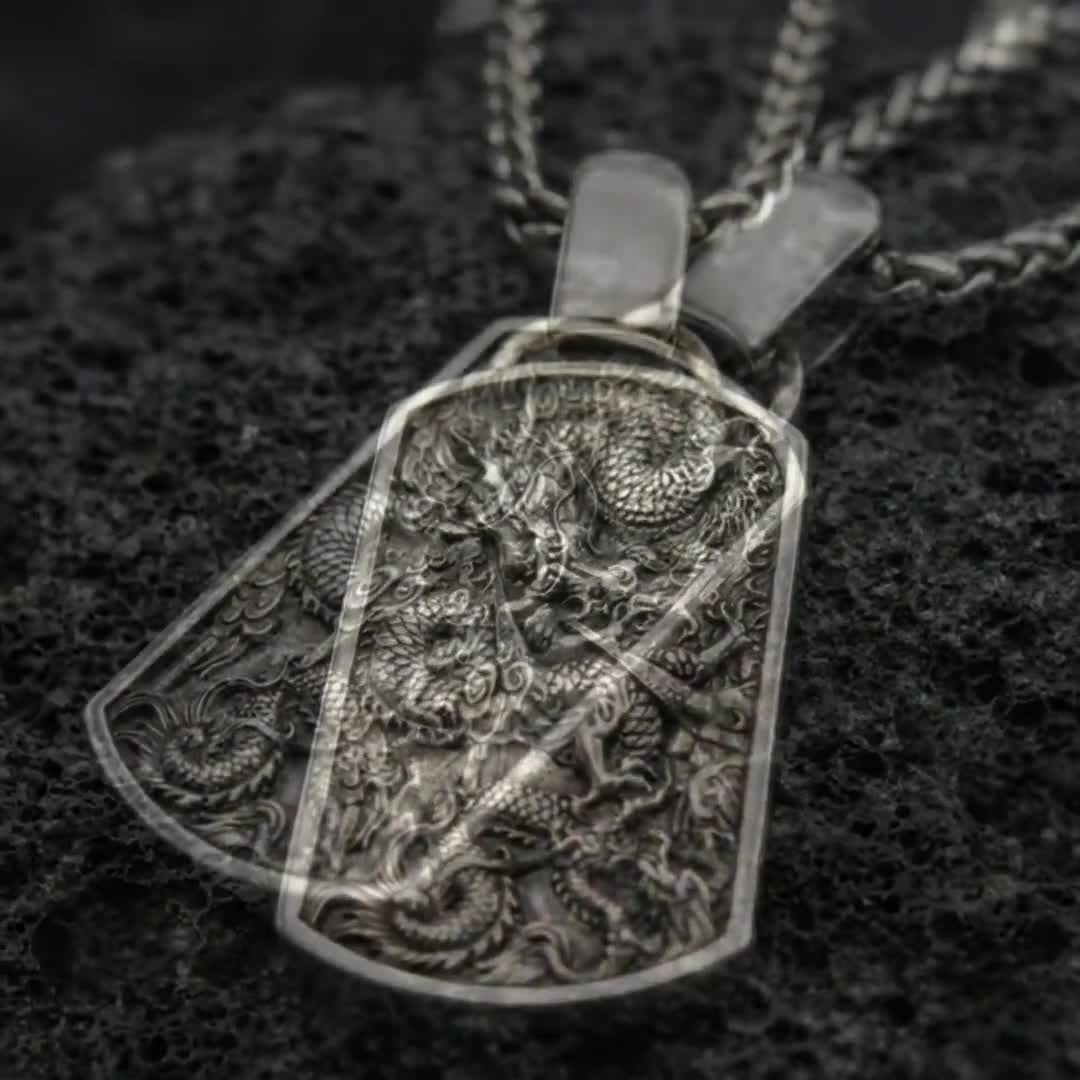 Chinese Dragon Dog Tag Pendant Necklace – Eastern Power Symbol