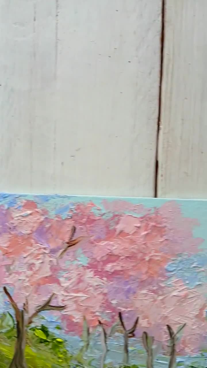 桜の木の絵画、春のミニ絵画、小さなキャンバスに描かれたオリジナルの