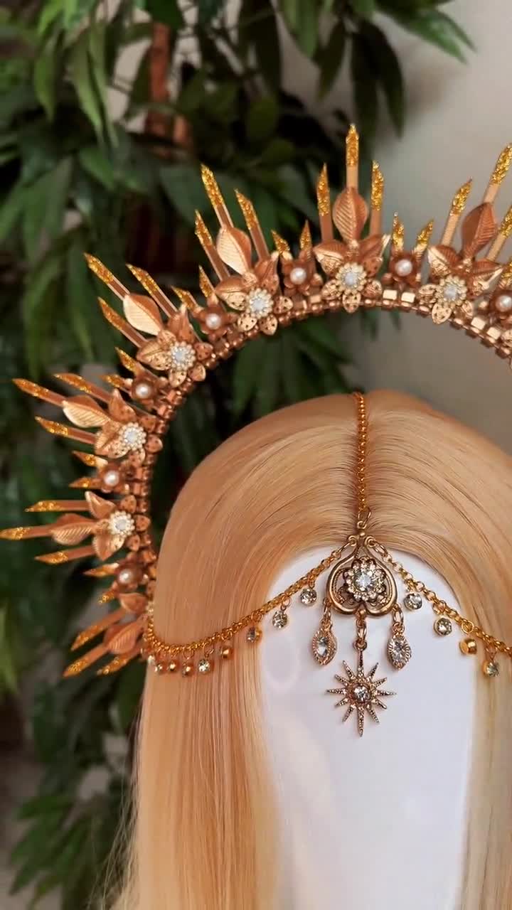 Buy Gold Halo Crown, Goddess Crown, Halo Headband, Wedding Crown, Wedding  Headpiece, Bridal Crown, Bridal Headpiece, Fairy Crown, Tiara, Boho Online  in India 