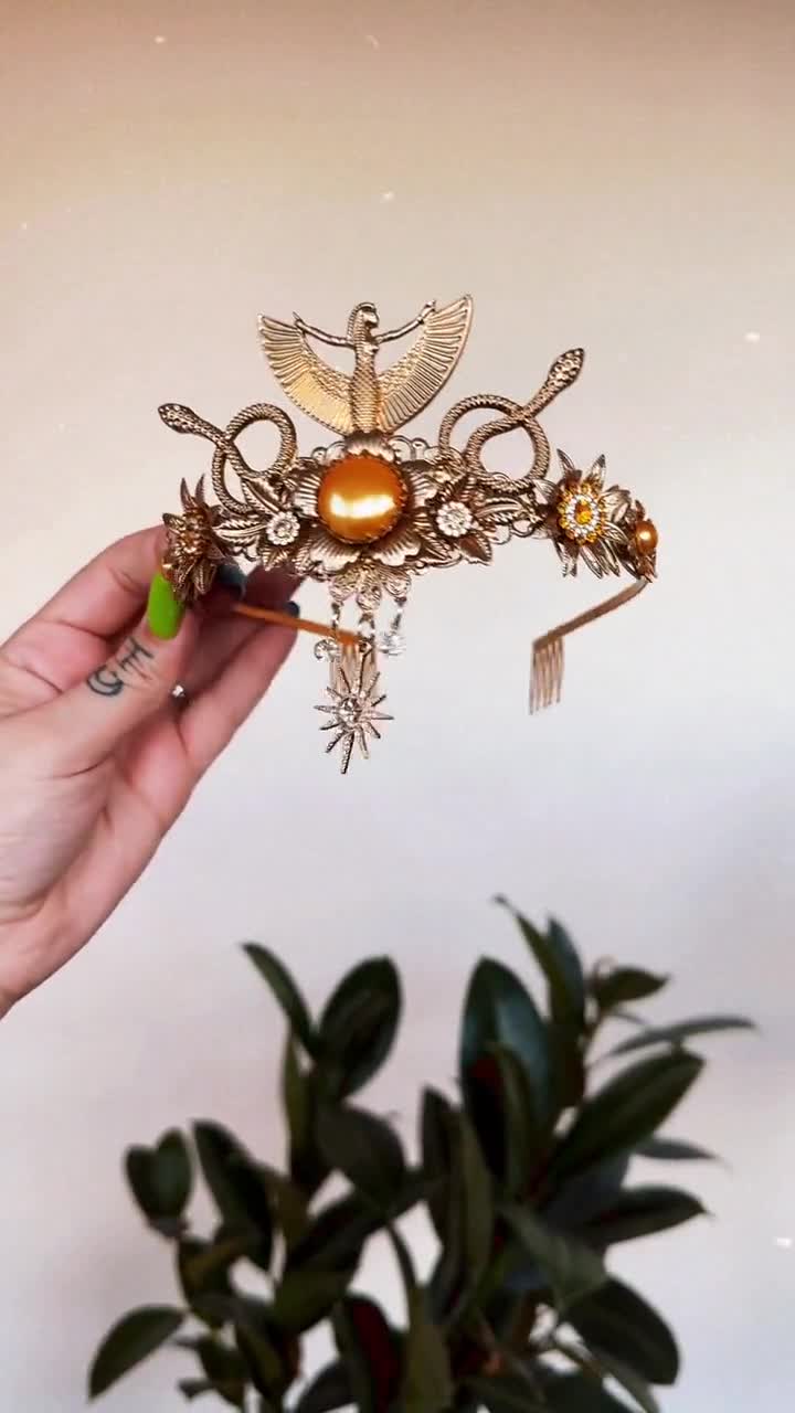 Corona de Cleopatra, Princesa de Egipto, Tiara, Tocado, Tocado, Corona de  oro, Corona de hadas de Halloween, Corona de diosa, Hombre en llamas,  Accesorios de joyería