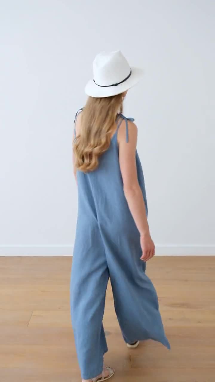 Loose Fit Linen Jumpsuit Amelia With Shoulder Straps. Comfy Loose Fit, Wide  Legs. Prewashed Linen. Available in Different Colours -  Hong Kong