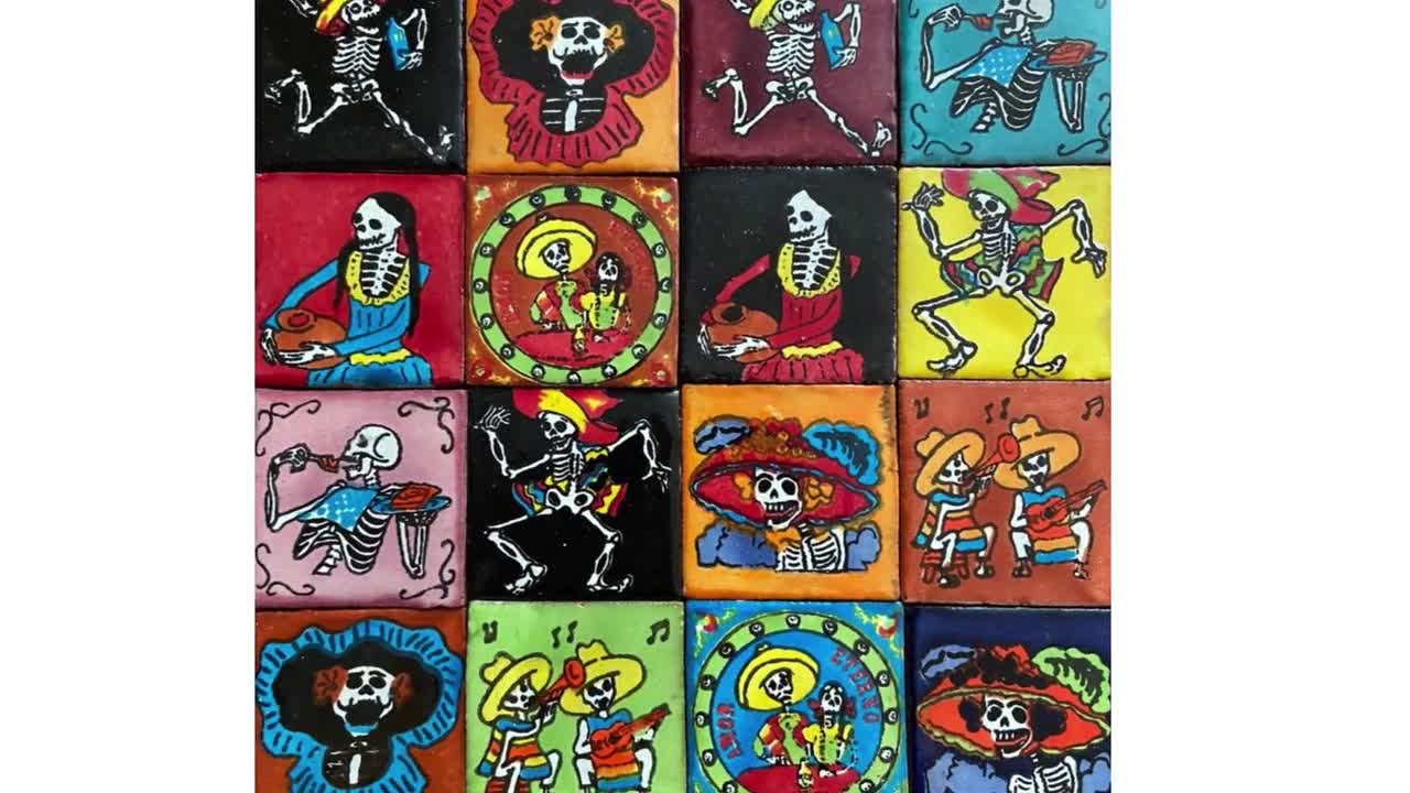 30 Hand Painted Day of the Dead Mexican Talavera Tiles 2