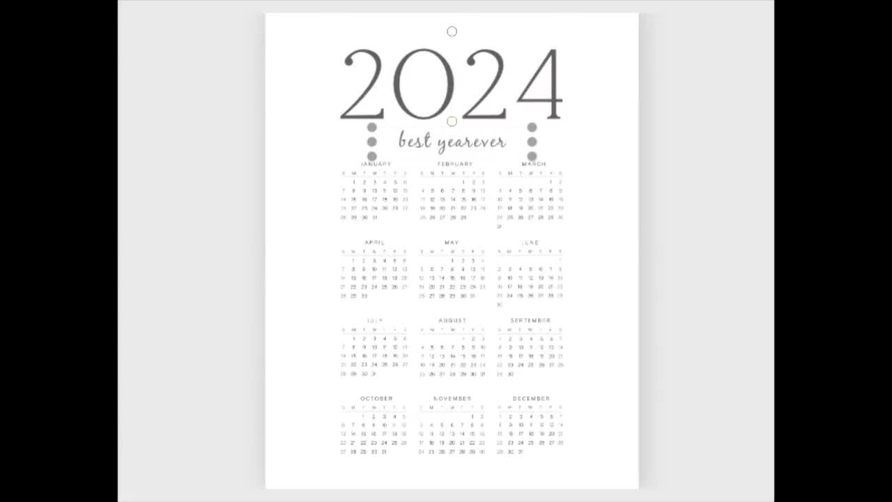 Calendrier 2024 Simple Noir Format A4 PNG , Calendrier 2024