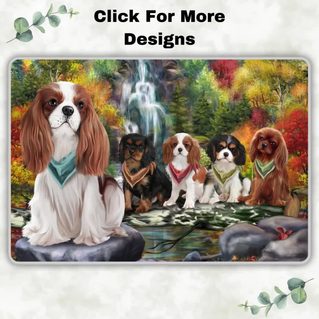 Cavalier King Charles Spaniel Dog Shower Curtain & Bath Mat Combo Pet Painting Bathtub Mat Christmas Personalized offers Pet Mother's Day Gift