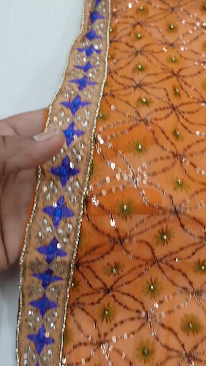 インドのヴィンテージヘビーサフランドゥパッタピュアジョーゼット