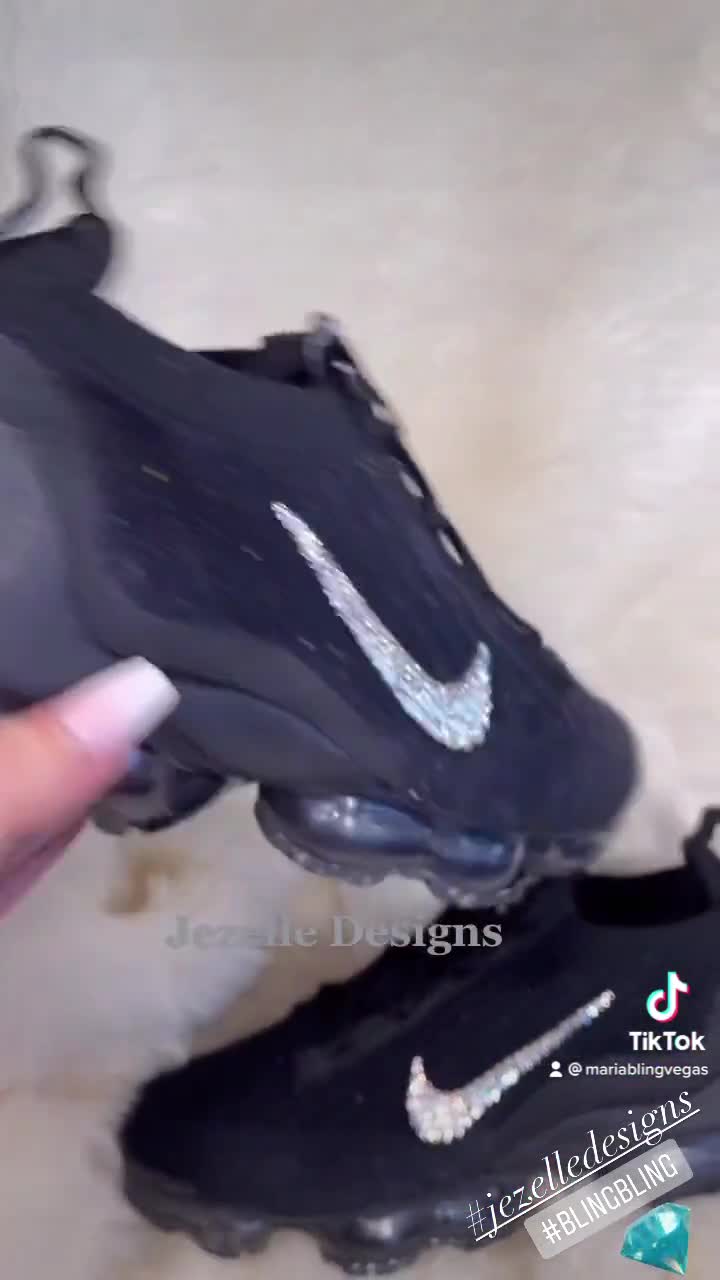 Swarovski Crystal Nike VaporMax Flyknit 2021 Black, Custom Hand Jeweled Bling Sneakers video poster