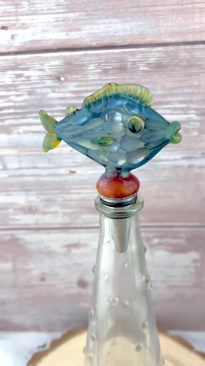 手吹き両面ガラス製魚型ボトルストッパー：カスタムメイドの金属製
