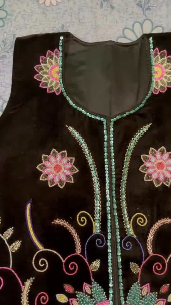 Handcrafted Velvet Vest: Embroidered Floral Stone Work Jacket