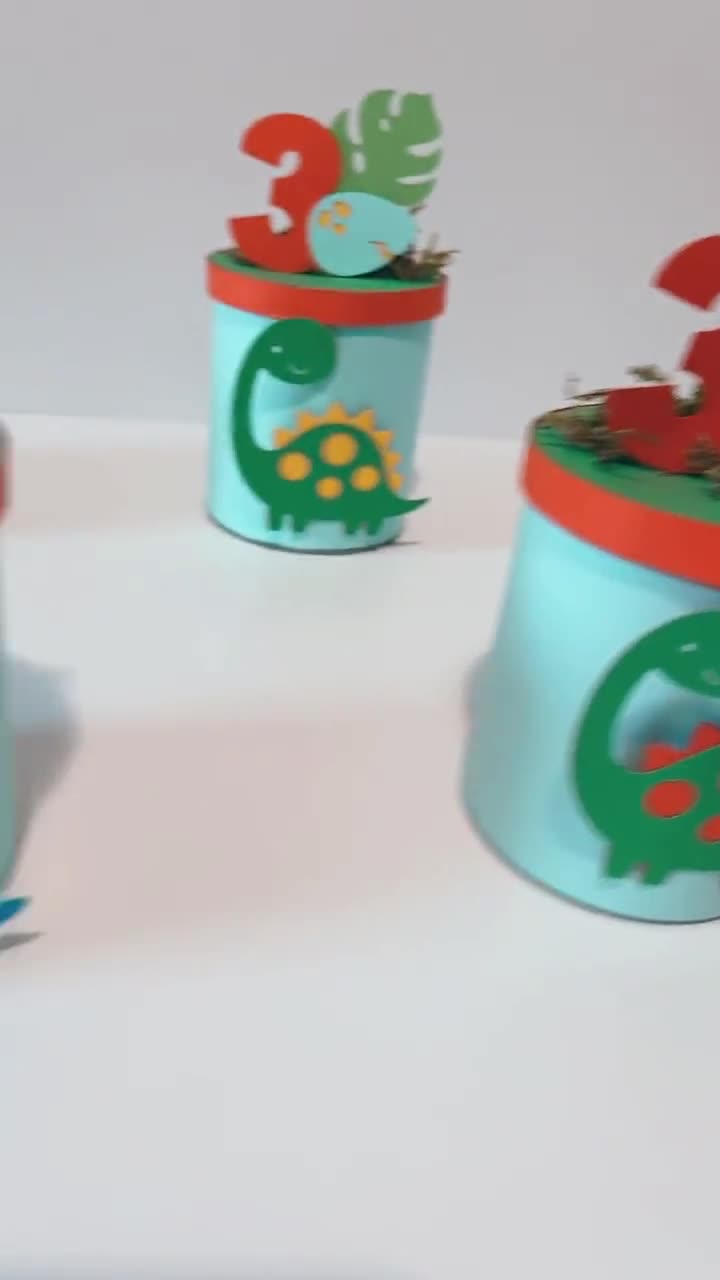 Decoración de mesa de postre de dinosaurio, lata de patatas fritas  personalizadas, decoraciones de cumpleaños de dinosaurio