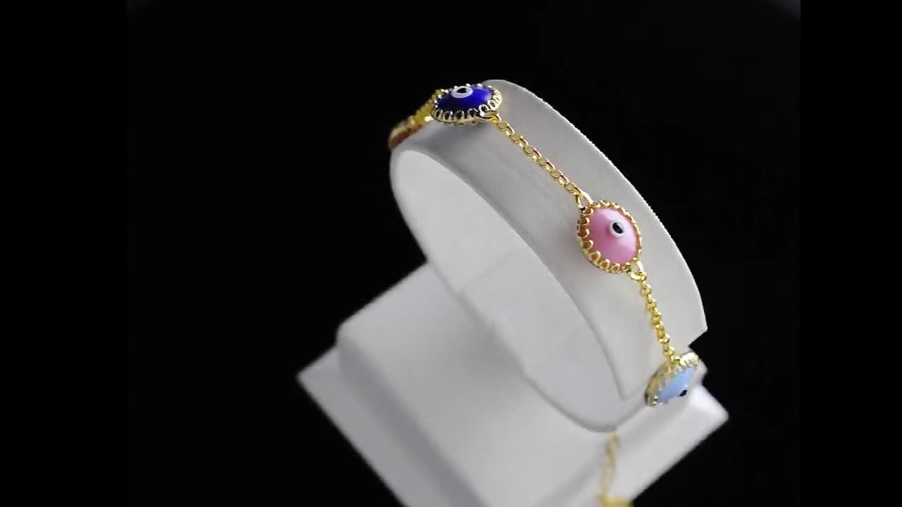 PAENENPH Pulsera De Oro Rosa Sólido De 14 Quilates Sobre Plata 925 De Moissanita Contra El Mal De Ojo Para Mujer, Pulsera De Cadena Ajustable De Triple Ojo Azul De Lujo