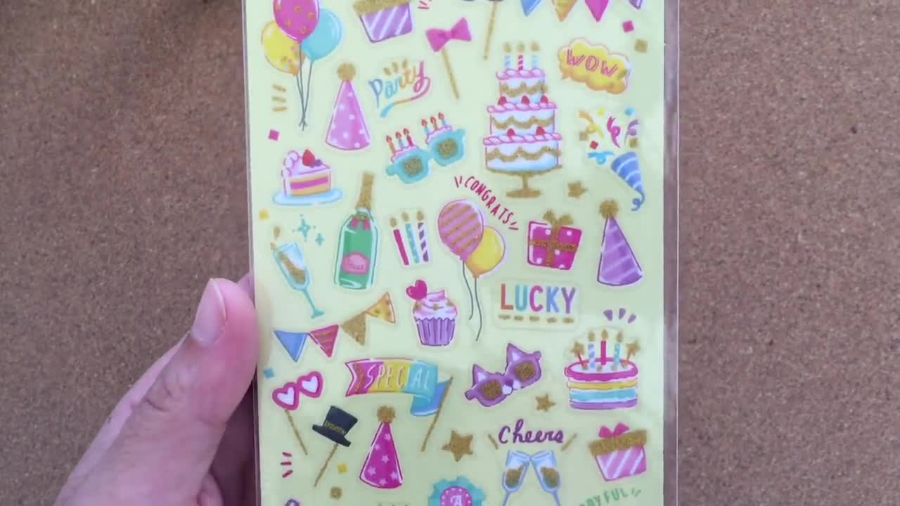 Glitter Stickers, birthday, 10x16 cm, 1 sheet