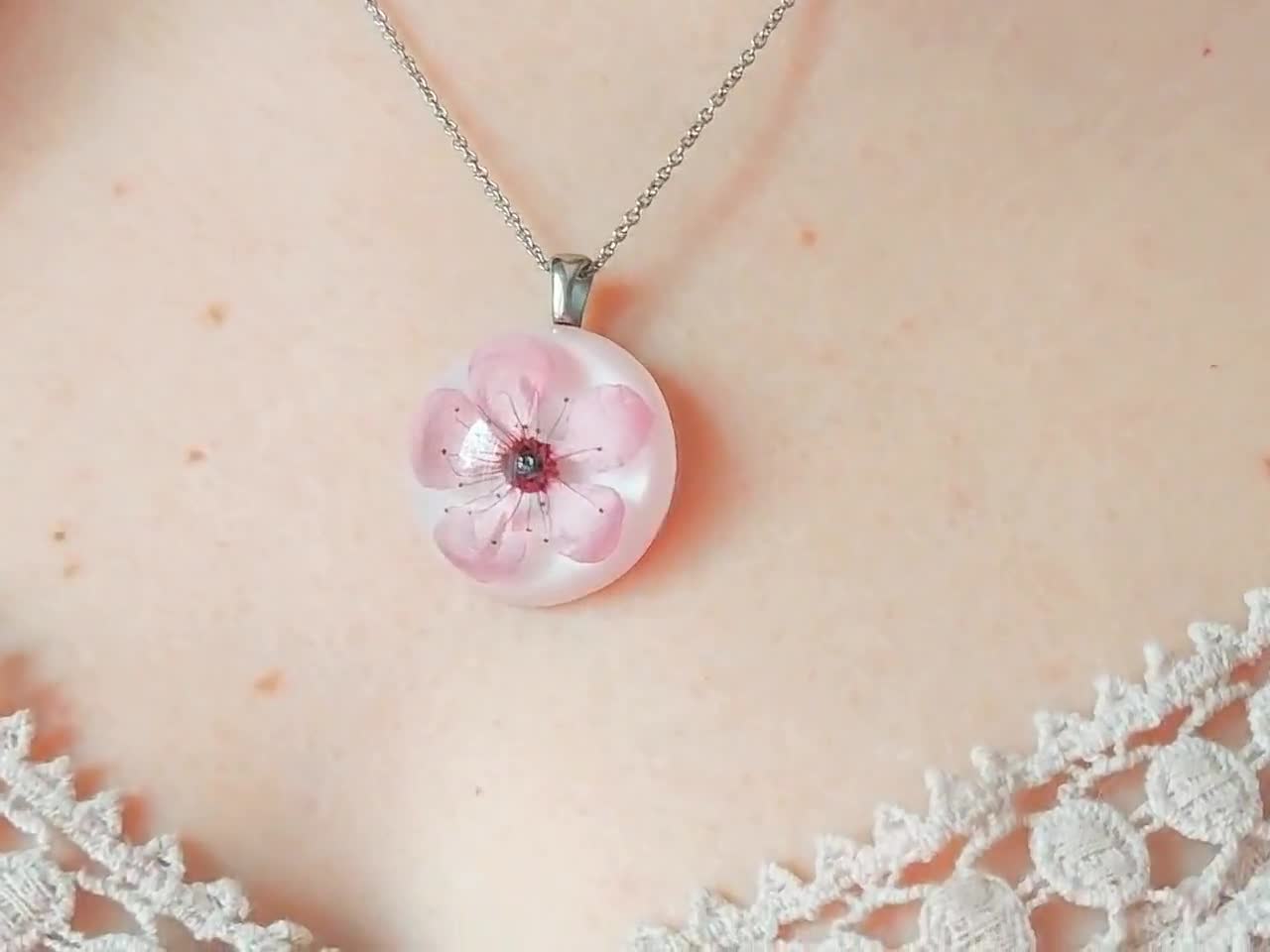 Cherry Blossom Necklace Sakura Necklace Pink Flower Wedding 