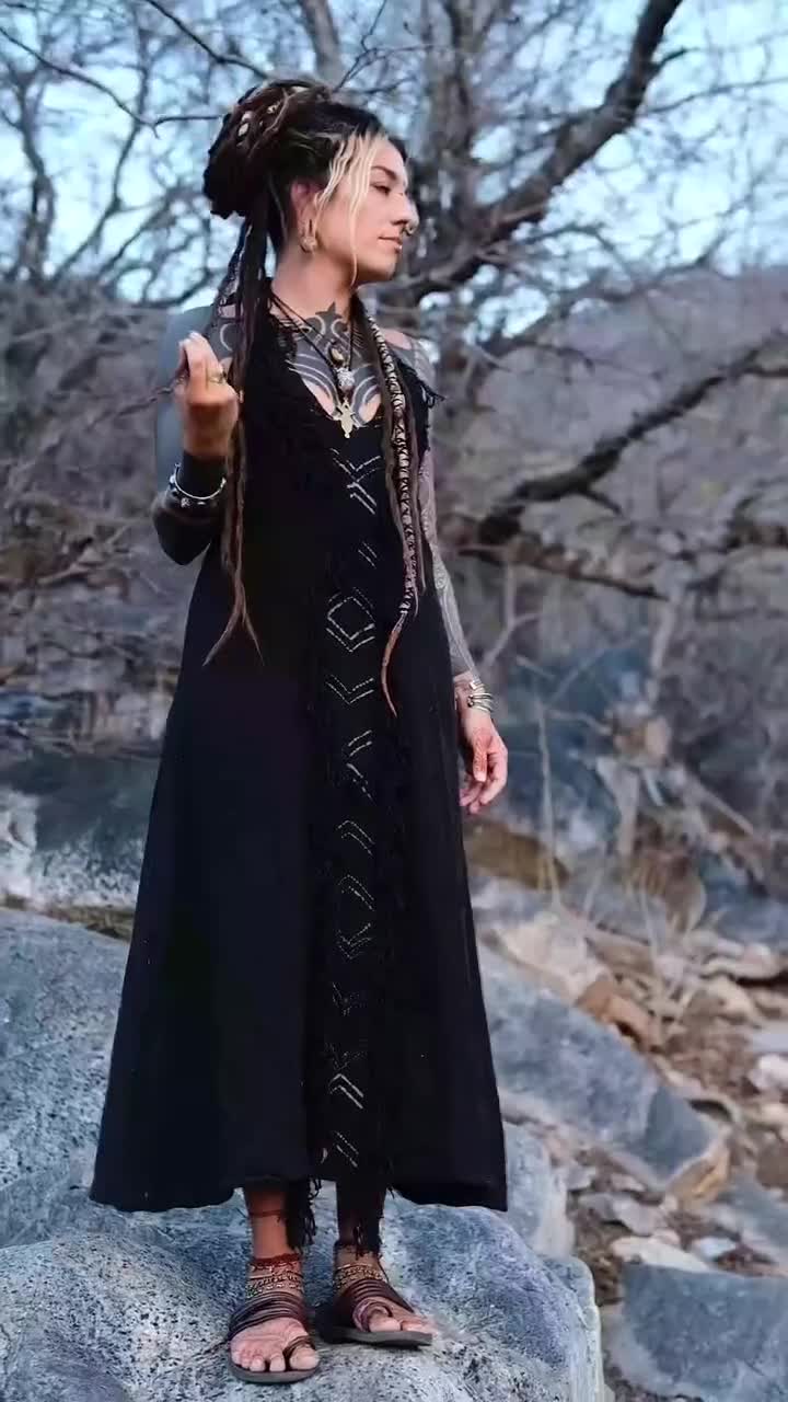 boho fringe maxi dress black product info and reviews Black Boho Fringe Cotton Dress Bohemian Ladder Side Maxi