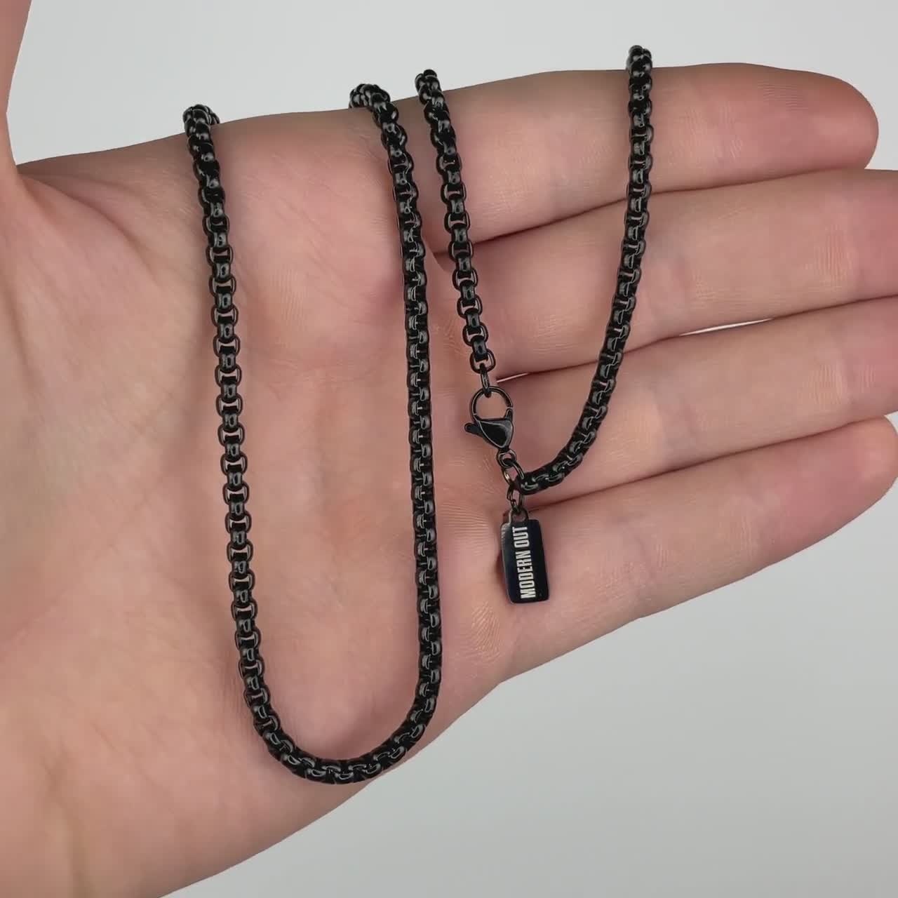 Men's Black Chain Necklace - Thick Box Chain Necklace 3.5mm - Waterproof  Chain - Stainless Steel Chain - Black Jewelry by Modern Out