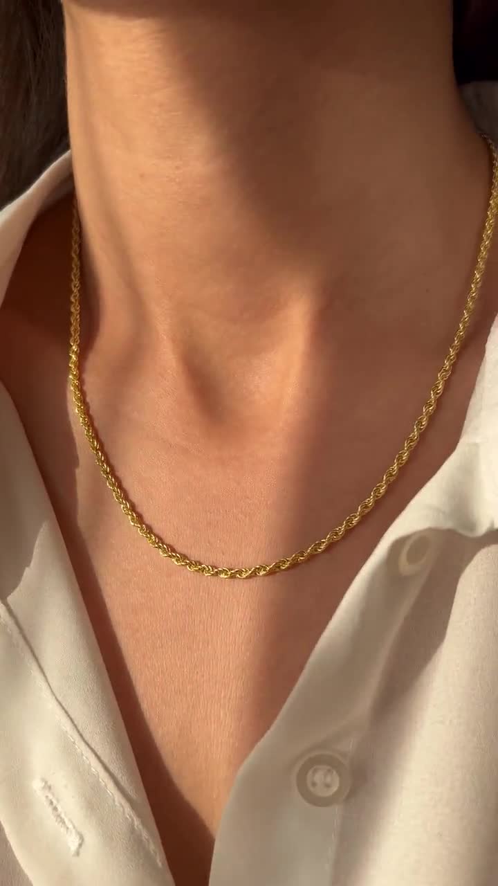 14Kゴールドメッキロープチェーンネックレス：925シルバー、デイリー