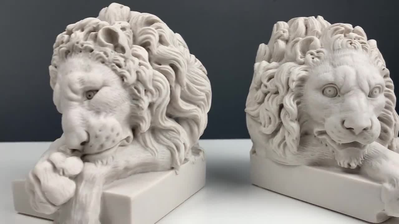Podpórki do książek Canova Lion w parach - RĘCZNIE WYKONANE W EUROPIE - Białe - 13 cm / 5,1 cala - Rzeźba artystyczna - Rzeźba do dekoracji wnętrz - Starożytny dom video poster