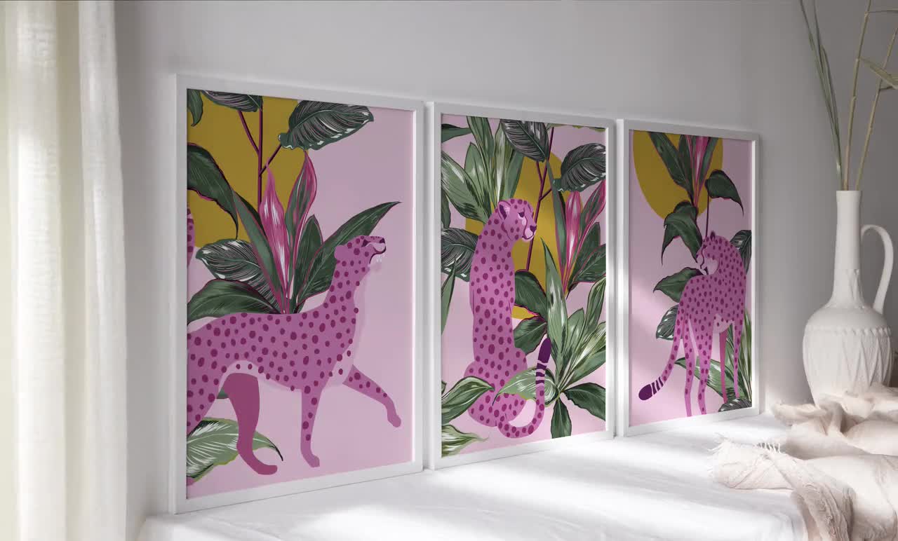 Botanical Cheetah Tropical Pink African Sun Print Unframed A6 A5